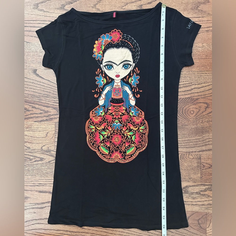 Ay Güey! Beautiful Vibrant Colors Frida Kahlo Short Sleeve Black T-Shirt - Picture 9 of 13